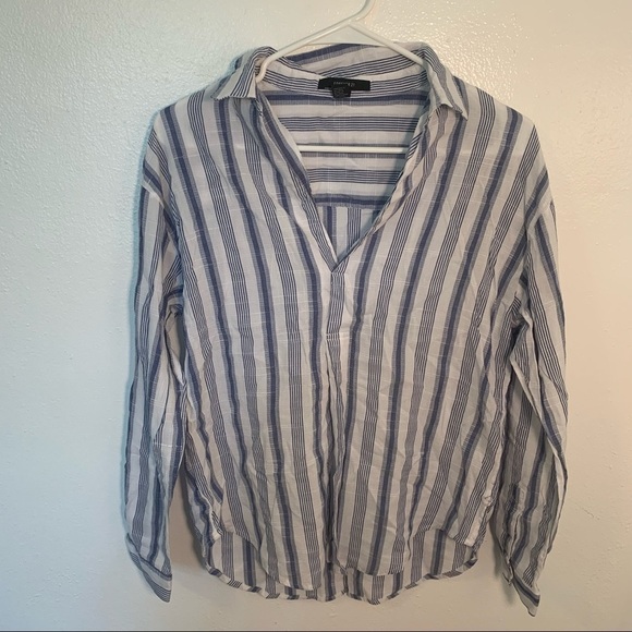 Forever 21 Split Neck Tunic Top White Blue Stripes - Picture 2 of 11